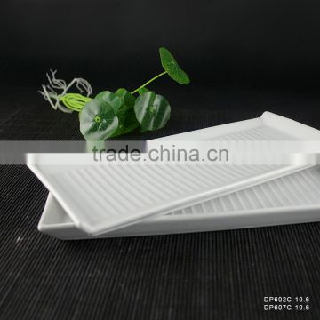 Hotel rectangle embossing white ceramic plate and tray