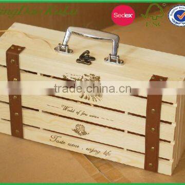 pine wood box for wine glasses,wooden wine bottle crate