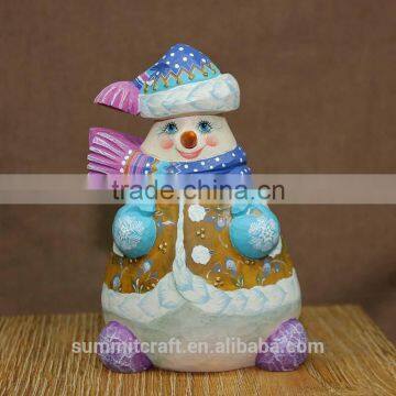 Hand carved painting christmas resin snowman figurine