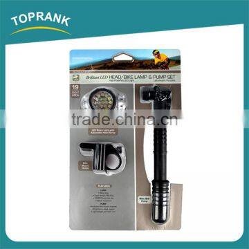 Hot selling waterproof super bright 19LED high powered bike head light with bicycle pump