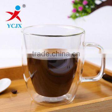 Double Wall Clear Glass Coffee Cups with Handle