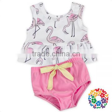 Wholesale Flamingo Beachwear Swimwear Clothes 2Pcs Ruffle Girls Swimsuit