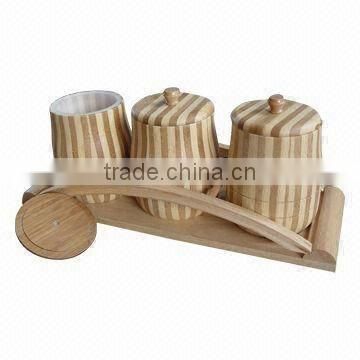 3-Pieces Bamboo canister set with holder.