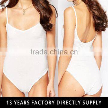 White color spaghetti strap backless sleeveless cheap bodysuit for woman