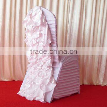 High Quality White Ruffled Spandex Chair Cover With Satin Crush Flower For Wholesale Price