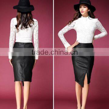 Real Sheep Leather Skirts PU Leather Beautiful Step Skirts High-waisted Pencil Skirt photo-5
