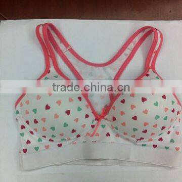 Hot selling printing heart sports bra wholesale/bra factory