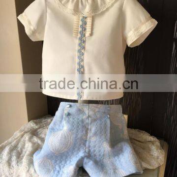 2017Kids Summer Outfit Baby Girls 2 Pcs Clothing Set Baby Falbala Top And Light Blue Short Set Newborn Girls Cotton Clothes Set