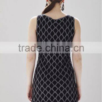 Black Square Pattern Jagged Edges Cut-out Crochet Dress for Ladies SR-D9786 photo-4