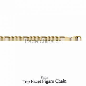 Gold Plated 8 MM Top Facet Figaro Chain