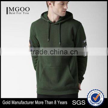 Men Green Printed Back Hooded Sweatshirt Long Sleeves Straight Hem Kangaroo Pocket Hoodies 60% Cotton 40% Polyester Custom Patte