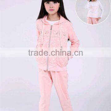 wholesaler witner clothing 3pcs pants+hood coat+tops lace design children clothes clothing sets