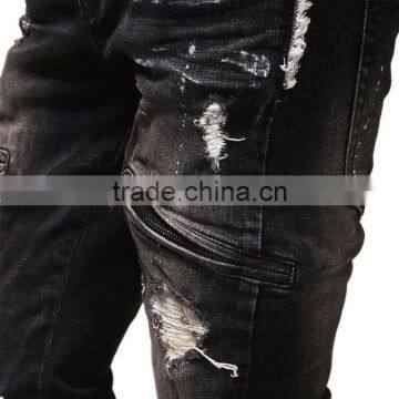 2016 New Zipper Jeans Balck Men Jeans Biker Skinny Jeans Slim Biker Jeans Pants in Stock Accept Small Order photo-2