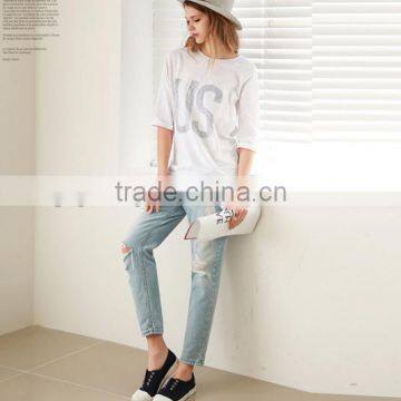 Wholesale Summer Short Sleeve White Printing T Shirt for Ladies photo-4