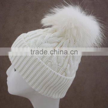 Myfur 2016 Newest Girls Winter Knitted Wool Hats With Fur Poms