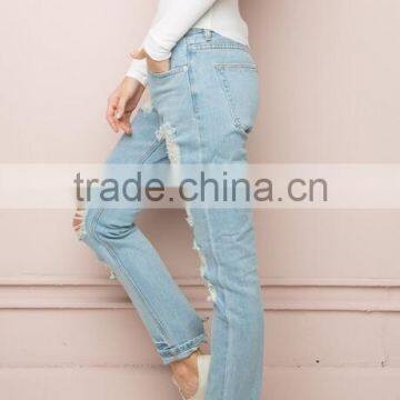 Runwaylover Custom Newest Fashion Stretch Blue Holes Denim Jeans Women Negotiate Price photo-4