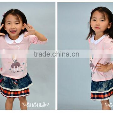 Printed cotton doll collar children cute t-shirt for girls