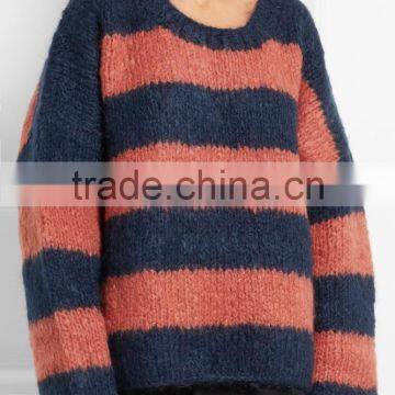 Striped Design Women Cashmere Sweater With Dropped Shoulder photo-2