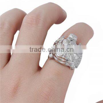 Titanium Steel Unadjustable Rings Silver Tone Tiger Animal photo-3