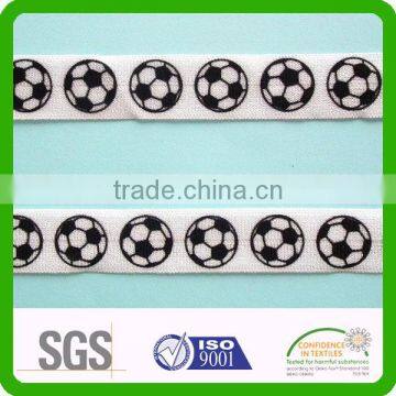 5/8 inch shiny satin face ANTI-SLIP soccer print fold over elastic ribbon