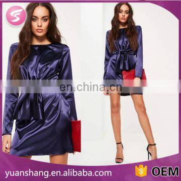 2017 High Quality Evening Party Blue Silk Satin Dress Styles