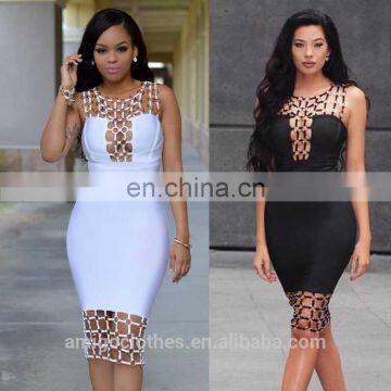 Amigo black sleeveless backless bandage dress sexy long nightclub dresses hollow out with Metal buckle