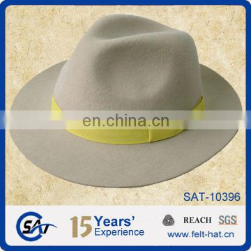 white pure wool felt Indiana Jones Hat with yellow ribbon