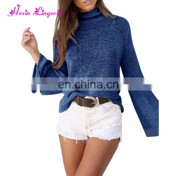 Wholesale Bat Sleeve Ruffle Knit Sweater Blouse Fancy Ladies Long Tops