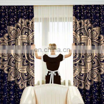 Gold Ombre Mandala Curtain set Cotton Boho Drapes Window Decor Indian Handmade Curtain Set