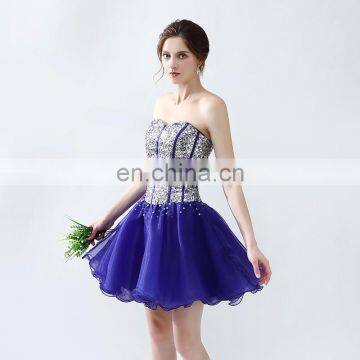 Popular Sexy Organza Mini Beaded Ruffle Lace-up Backelss Sleeveless A Line Women Prom Dress