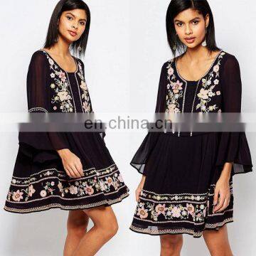 Europe black embroidery loose women casual dresses latest dress designs