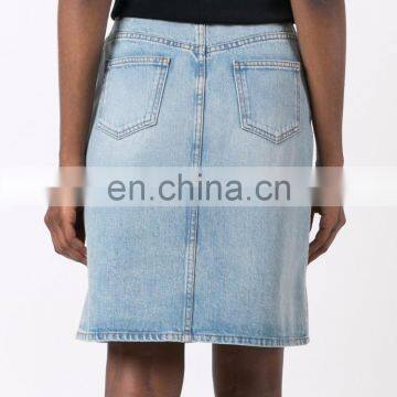 Light Indigo Cotton Embroidered Denim Skirt From W.W.S. Featuring a Five Pocket Design photo-3