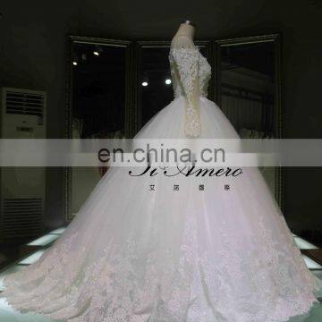 Latest Ball Gown Custom Made Long Sleeve Puffy Wedding Dress Lace Beading Bridal Dress Tiamero 1A946G photo-2