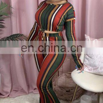 Casual Plus Size Women Outfits Lounge Wear Crop Top Striped Pants Two Piece Set photo-6