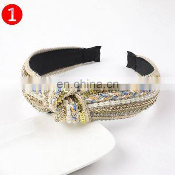 Beaded Knot Head Bands Women's Hair Accessories Fashion Hairbands Blue Gold Rhinestone