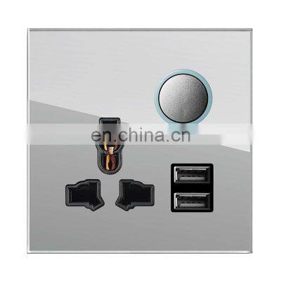 Universal 3-Pin Standard Switch Socket With 2USB 86mm*86mm Tempered Glass Panel Socket And Switch Electrical 16A