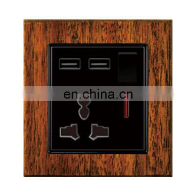 Type 86 Universal 3 pin Wall Socket With Switch 16A Thick Solid Wood Panel With USB Socket And Switch Electrical With LED Light