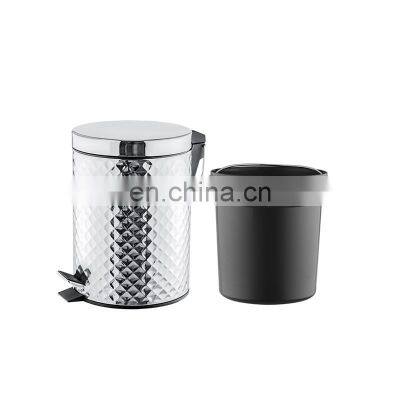 Stainless Steel Embossing High Quality Pedal Trash Can and Standard Trash Can With Toilet Brush Garbage Can photo-4