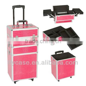 new travelling aluminum trolley makeup case with trays