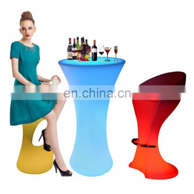 bar furniture /Luminous Glowing Plastic Color Change Bar Tables and Chairs illuminated led bar high barstool chair