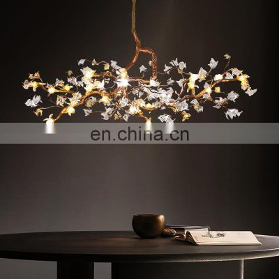 Modern Tree Branch Gold Farmhouse Chandeliers Dining Room Rectangular Glass Flower Luxury Art Deco Pendant Light for Living Room