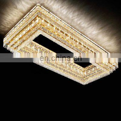 Extra Large Ceiling Crystal Chandelier Luxury Gold K9 Crystal Lighting Flush Mounted Hotel Chandelier