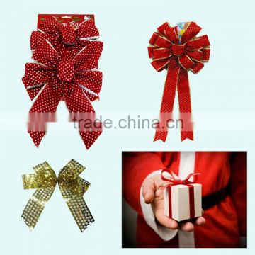 Decorated gift box with wrap pull bows/Pre-Tied Satin Bows with Gold Twist Tie /Tag Tie