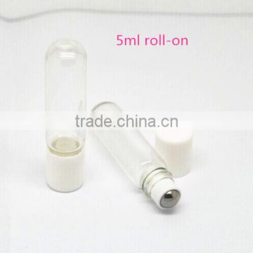 5ml cylinder shape glass roll on vial with plastic cap and round bottom