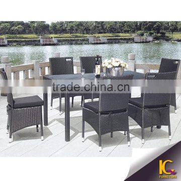 Aluminum Synthetic Rattan Outdoor Restaurant Dining Set With Waterproof Cushion
