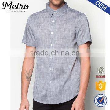 High Quality Grey Textured Men's Shirts Short Sleeve Mother Pearl Button