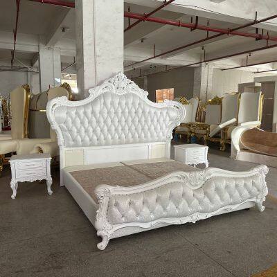 Leather Bed Solid Wood Carved Double Master Bedroom Bed 2 Meters High-end Champagne Gold Furniture Home photo-5