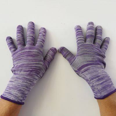 Purple&white Polyester Thread 13 Gauge Knitted Black PVC Dot Palm Coated Anti-slip Safety Work Gloves