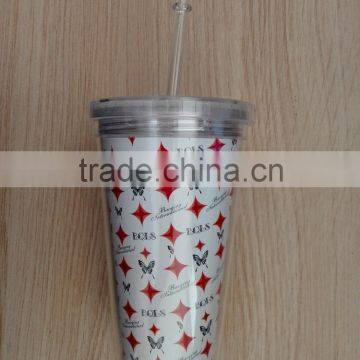 Juice Plastic Cup With Straw On Lid/Jar Cup With Straw