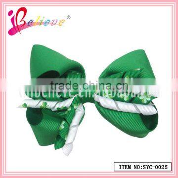 100% Eco-friendly ribbon bow hair clip handmade curly clover ribbon teenage hair bows (SYC-0025)